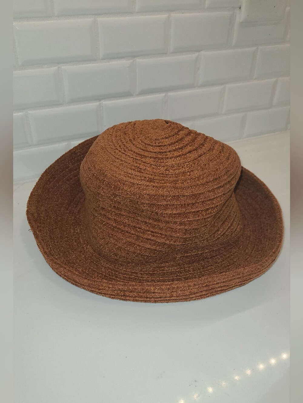 Women's Vintage Betmar Rust Brown Wide-Brim Textured Bucket Hat